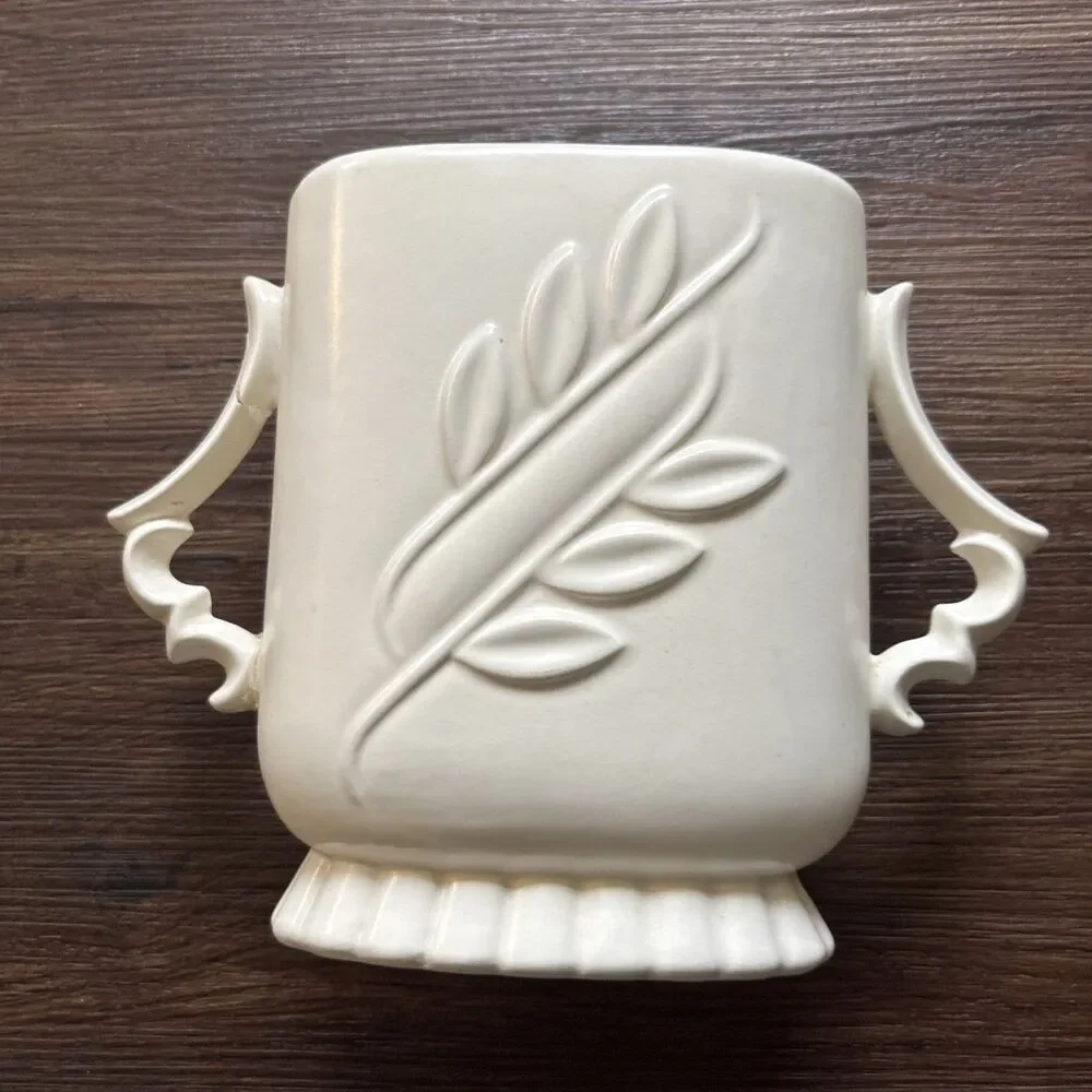 Vintage Red Wing Pottery #1174 Double Handle Embossed Vase Retro Cottage Granny